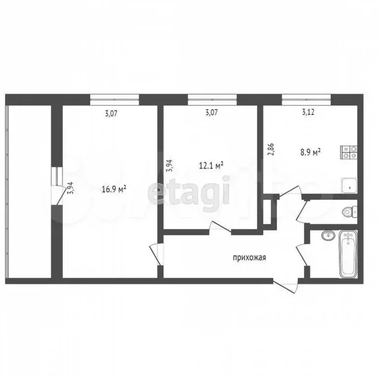 2-к. квартира, 49,8 м, 7/9 эт. - Фото 0