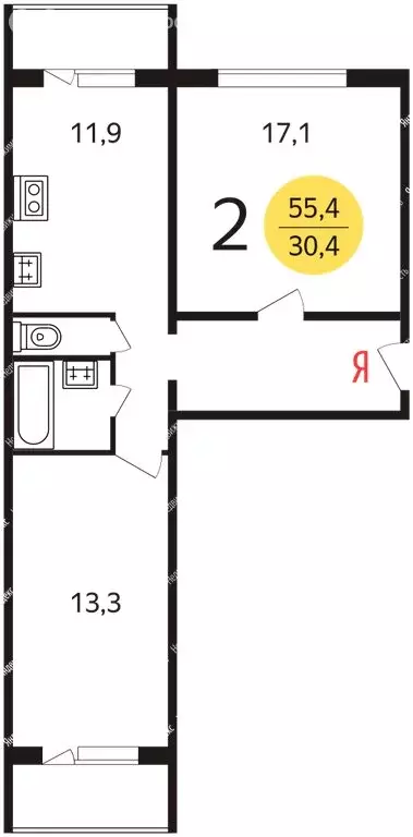 2-комнатная квартира: Москва, улица Адмирала Лазарева, 42к1 (55 м) - Фото 0