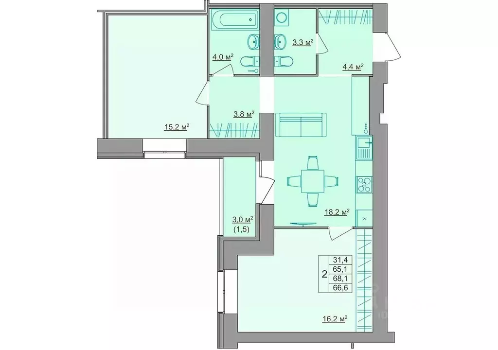 3-к кв. Костромская область, Кострома Магистральная ул., 49А (66.6 м) - Фото 0
