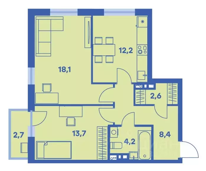 2-к кв. Пермский край, Пермь ул. Карпинского, 115 (60.0 м) - Фото 1