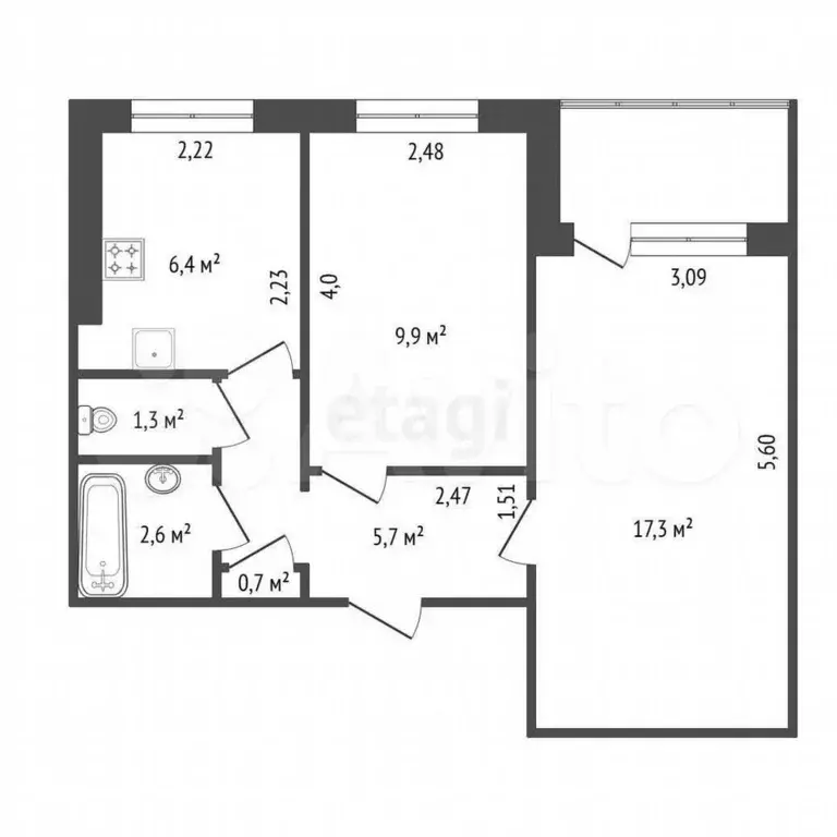 9-к. квартира, 45,4 м, 5/9 эт. - Фото 1