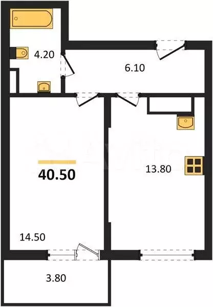 1-к. квартира, 40,5 м, 3/4 эт. - Фото 1