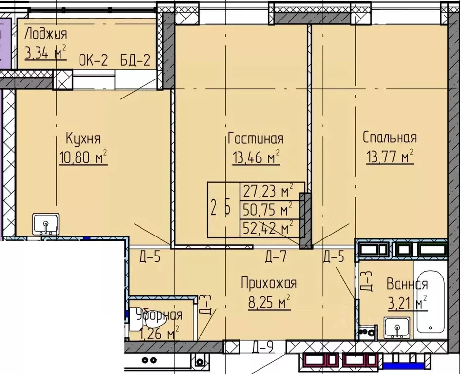 2-к кв. Татарстан, Нижнекамск ул. Баки Урманче, 12 (52.42 м) - Фото 1