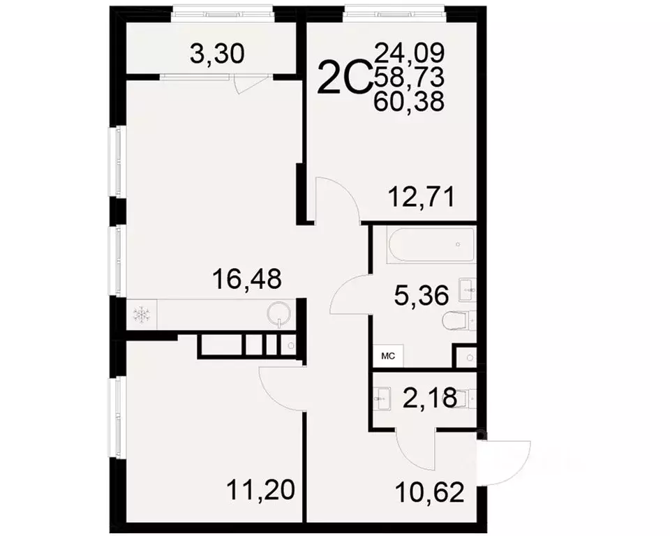 2-к кв. Рязанская область, Рязань ул. Бирюзова (58.73 м) - Фото 0