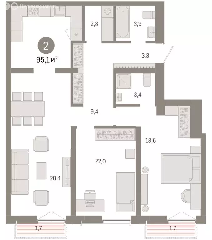 2-комнатная квартира: Новосибирск, Большевистская улица, 66 (95.11 м) - Фото 2