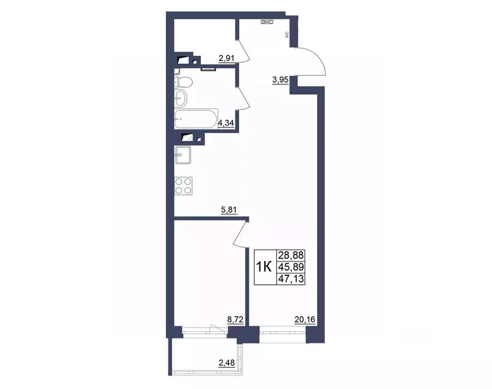 1-к кв. Башкортостан, Уфа Космос жилой комплекс, лит1 (47.35 м) - Фото 1