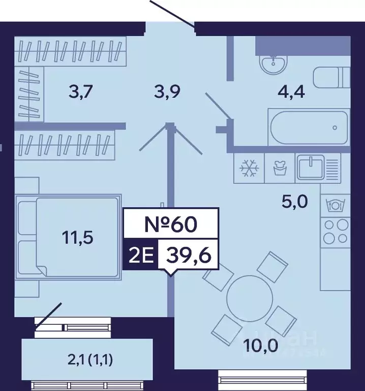 2-к кв. Саха (Якутия), Якутск ул. Новопортовская, 1Д (39.6 м) - Фото 1