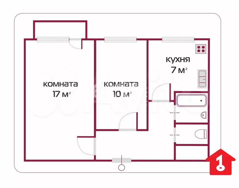 2-к. квартира, 44,2 м, 6/9 эт. - Фото 0