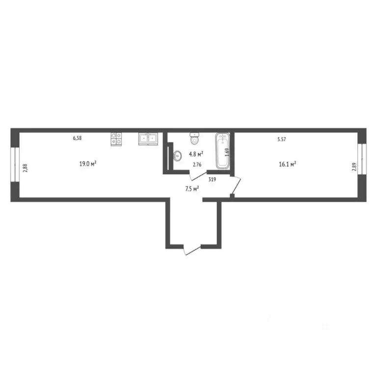 1-к кв. Тюменская область, Тюмень ул. Николая Ростовцева, 24 (47.4 м) - Фото 2
