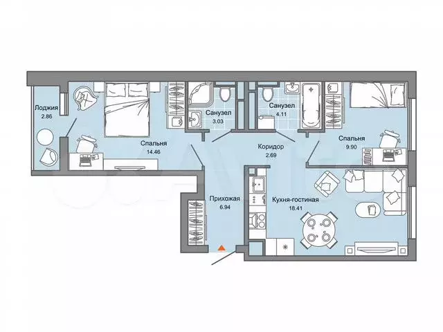 2-к. квартира, 61 м, 4/7 эт. - Фото 0
