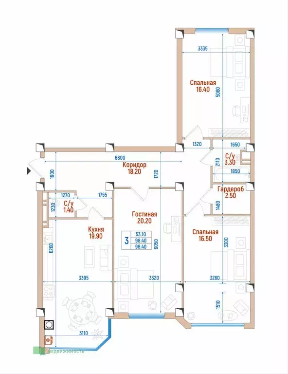 3-комнатная квартира: Ставрополь, улица 45-я Параллель, 87 (100.3 м) - Фото 0
