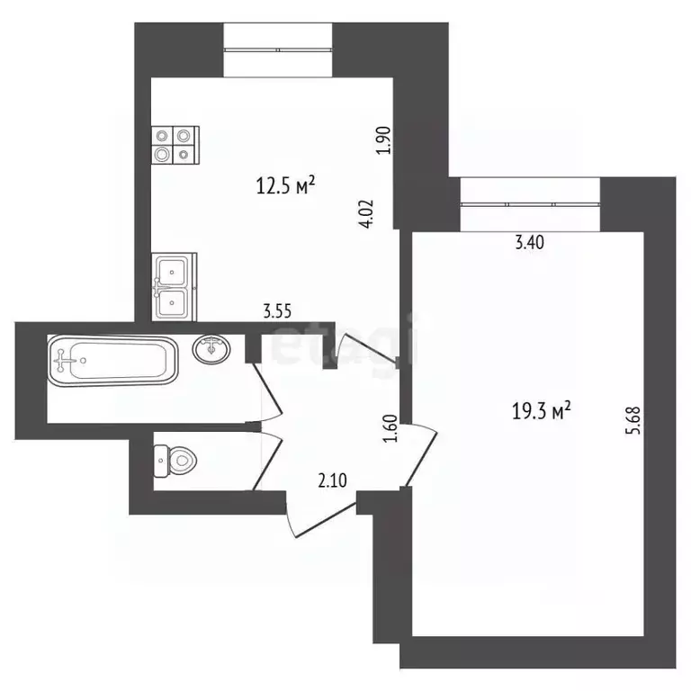 1-к кв. Тюменская область, Тюменский муниципальный округ, пос. ... - Фото 2