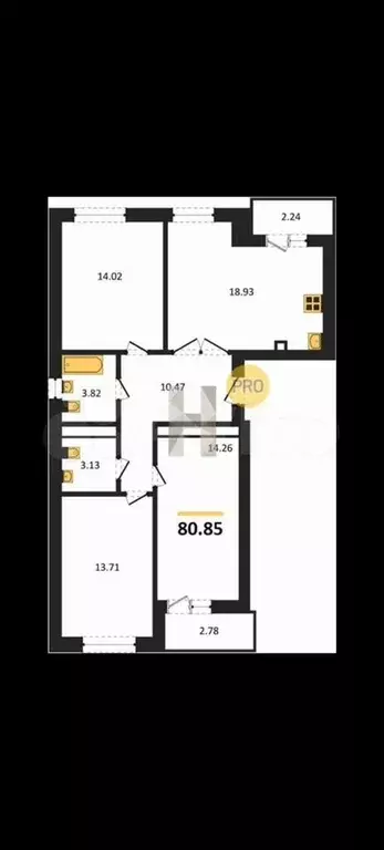 3-к. квартира, 83,4 м, 5/9 эт. - Фото 1