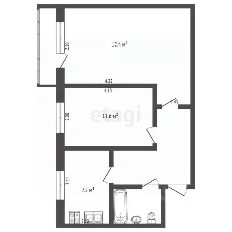 2-к кв. Крым, Ялта муниципальный округ, Ливадия пгт ул. Виноградная, ... - Фото 2