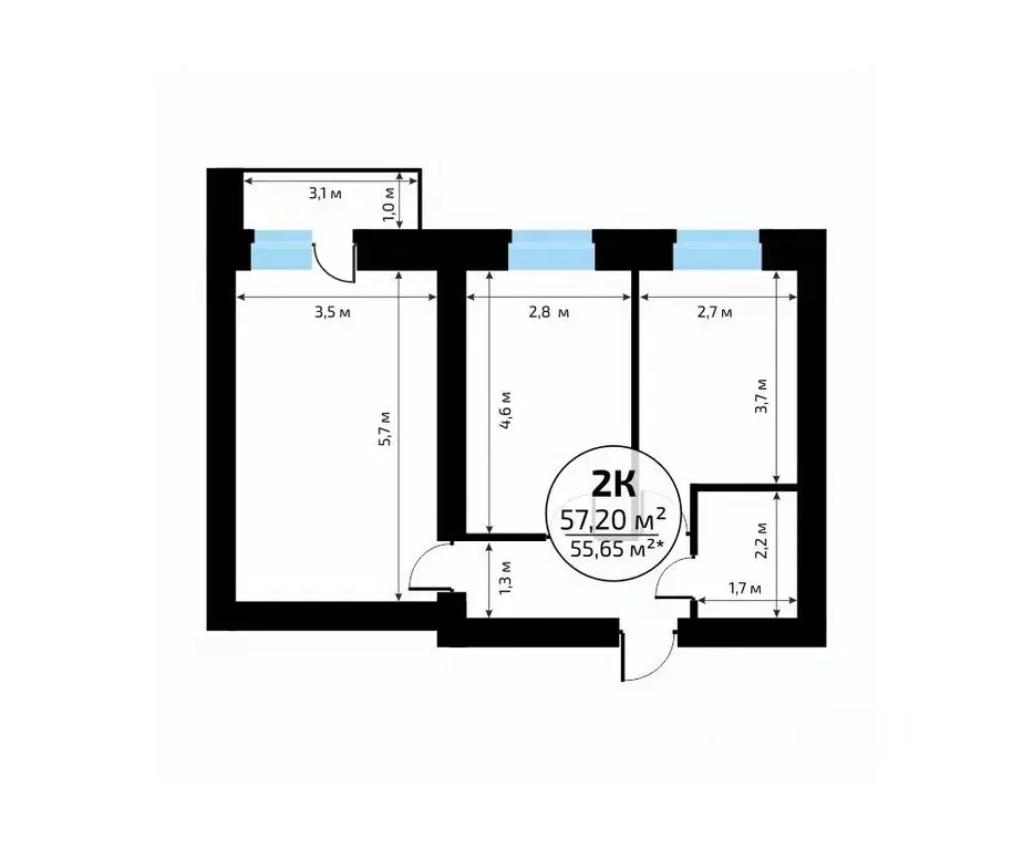 2-к кв. Самарская область, Самара пос. Мехзавод, 1-й кв-л, 50 (57.2 м) - Фото 2