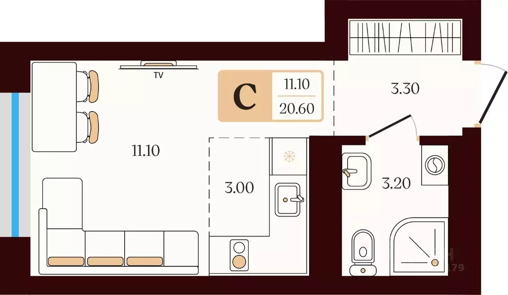 Студия Башкортостан, Уфа ул. Сун-Ят-Сена, 24 (20.6 м) - Фото 2