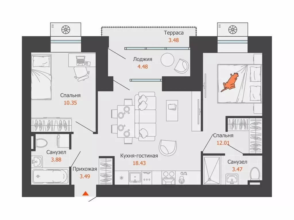 2-комнатная квартира: Волгоград, ЖК Центропарк (55 м) - Фото 1