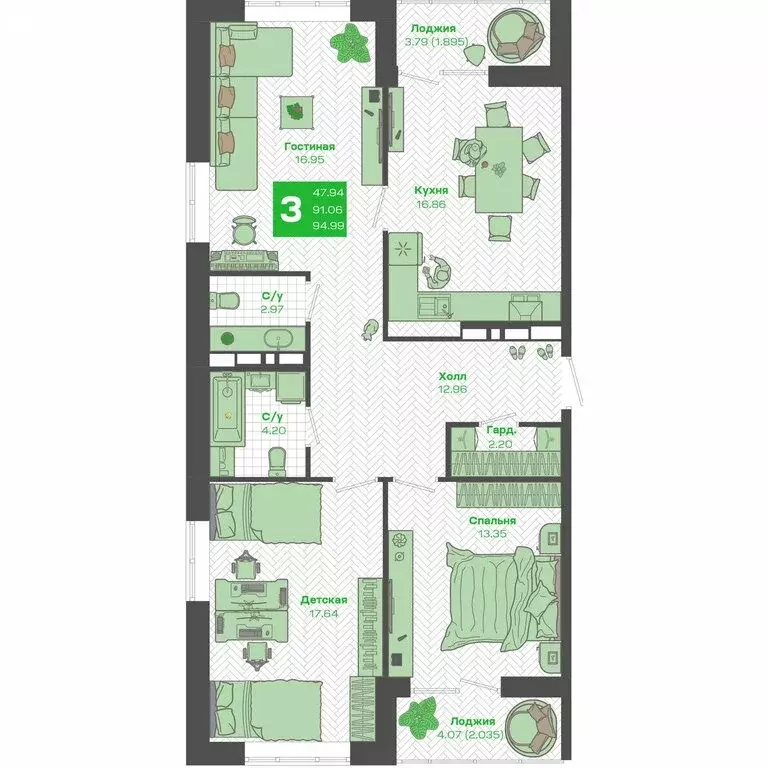 3-комнатная квартира: Владивосток, Ленинский район (90.31 м) - Фото 0