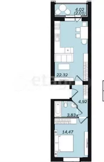 1-к. квартира, 45,5 м, 1/5 эт. - Фото 0