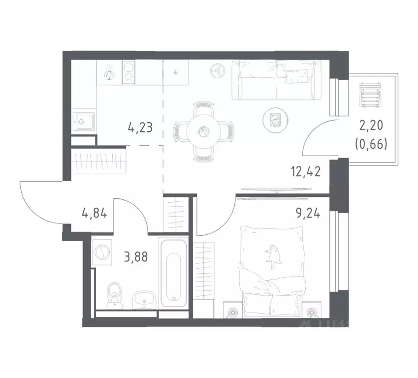 1-к кв. Московская область, Домодедово городской округ, с. Ям ... - Фото 1