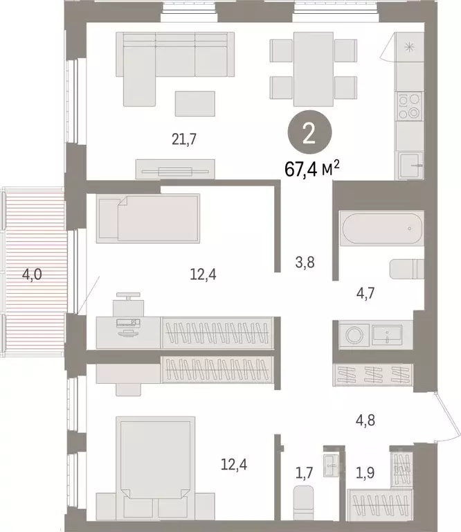 2-к кв. Липецкая область, Липецк пл. Петра Великого, 1 (67.4 м) - Фото 0