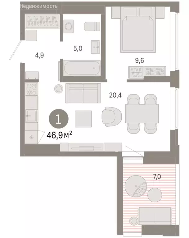 1-комнатная квартира: Екатеринбург, улица Гастелло, 19А (46.9 м) - Фото 1