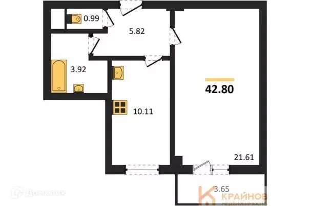 Продаётся 1-к квартира, 42.8 м - Фото 0
