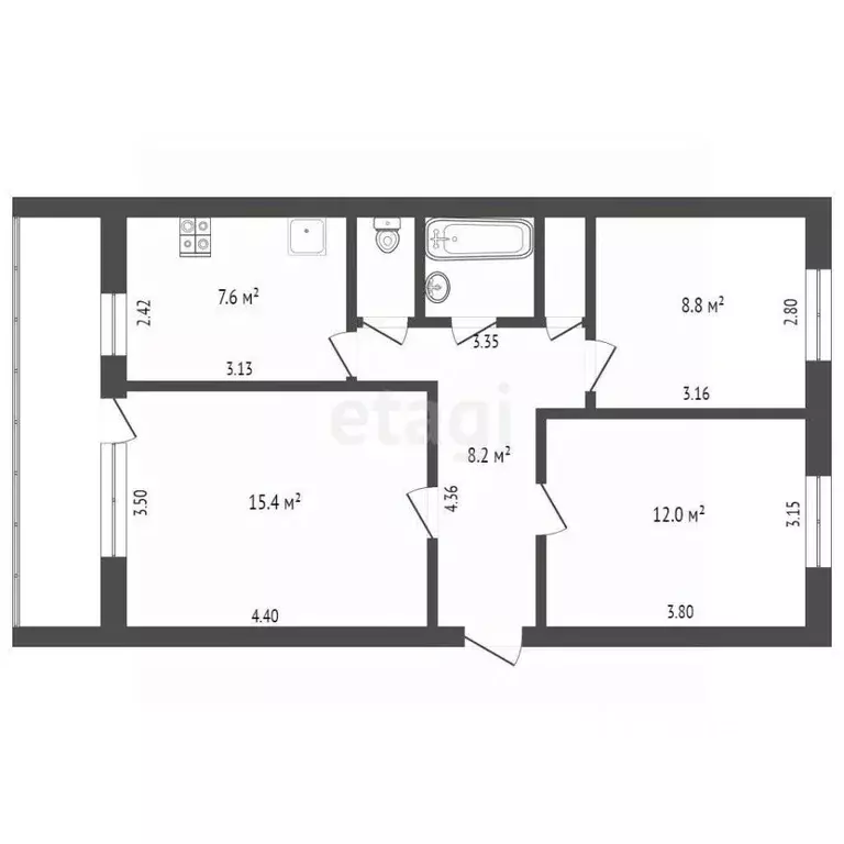 3-к кв. Вологодская область, Вологда ул. Гоголя, 72А (56.9 м) - Фото 2