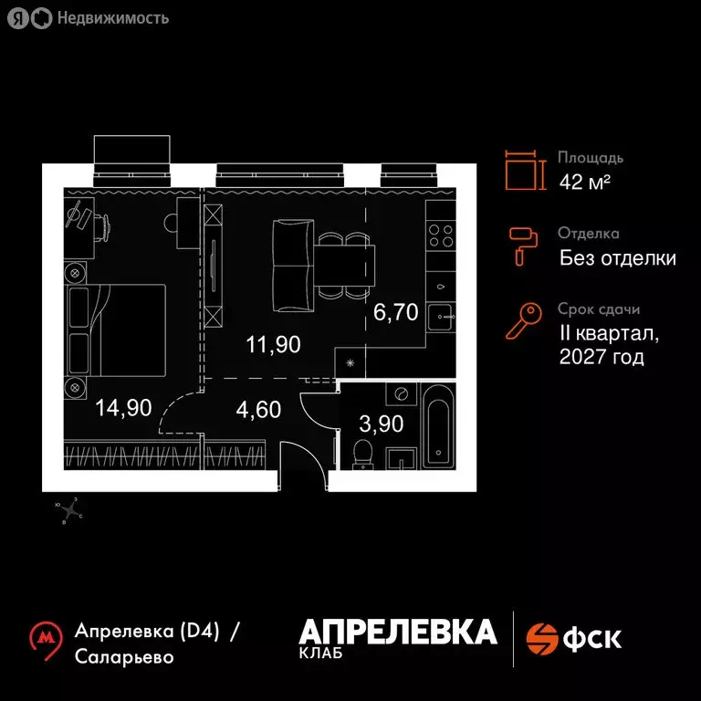 2-комнатная квартира: Апрелевка, ЖК Апрелевка Клаб (42 м) - Фото 1