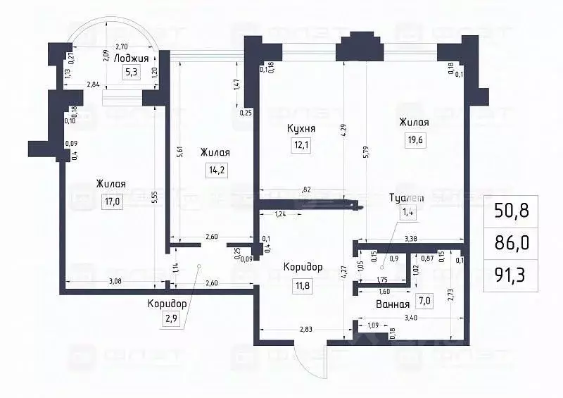 3-к кв. Татарстан, Казань ул. Патриса Лумумбы, 58 (91.3 м) - Фото 2