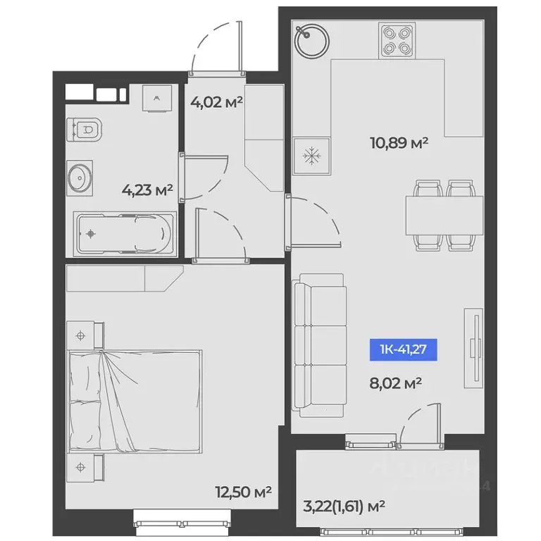 1-к кв. Краснодарский край, Краснодар ул. Краеведа Соловьева, 4 (41.27 ... - Фото 1