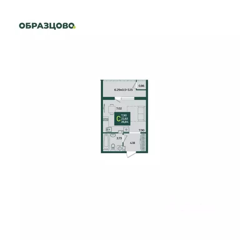 Студия Краснодарский край, Краснодар Образцово мкр,  (26.84 м) - Фото 1