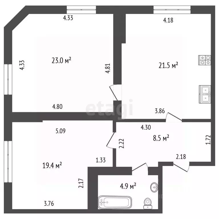 2-к кв. Омская область, Омск ул. Чкалова, 37 (77.3 м) - Фото 1