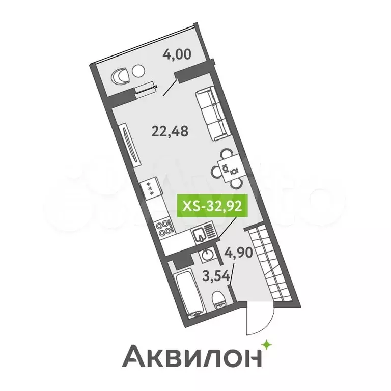 Квартира-студия, 33,7 м, 5/13 эт. - Фото 1