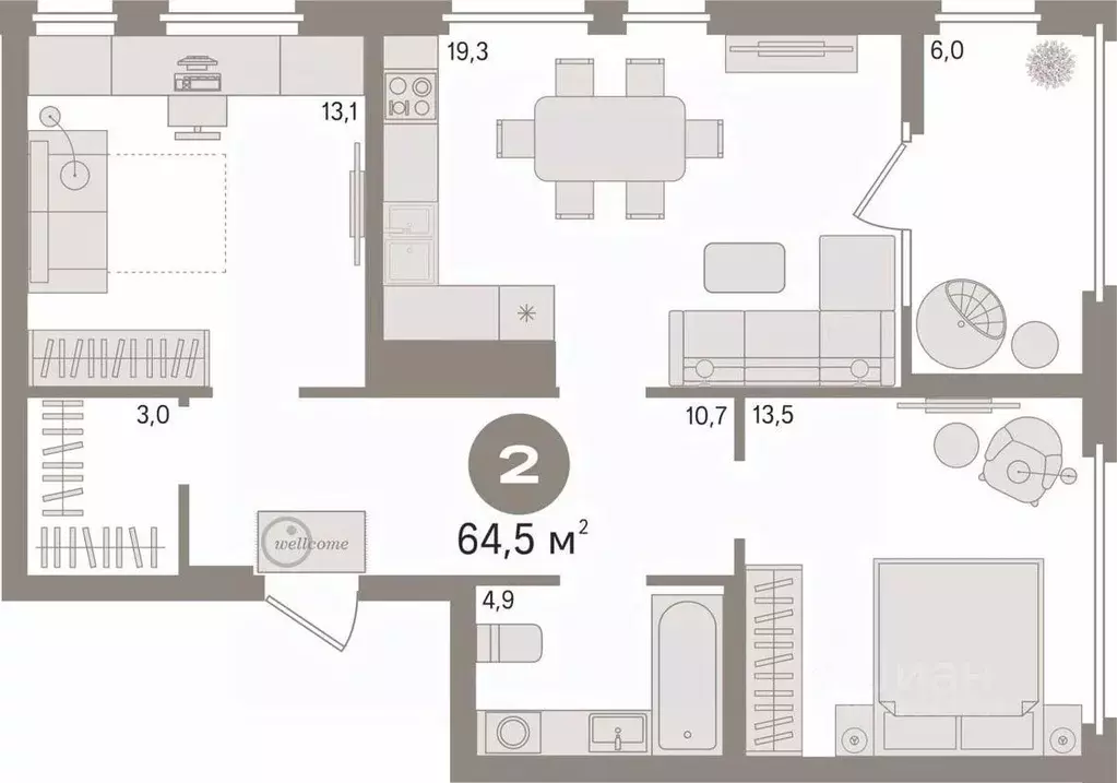 2-к кв. Свердловская область, Екатеринбург ул. Новаторов, 8В (64.5 м) - Фото 1