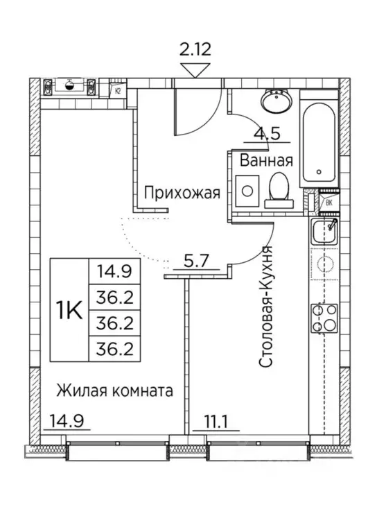 1-к кв. Приморский край, Владивосток ул. Расула Гамзатова, 7к3 (36.2 ... - Фото 0