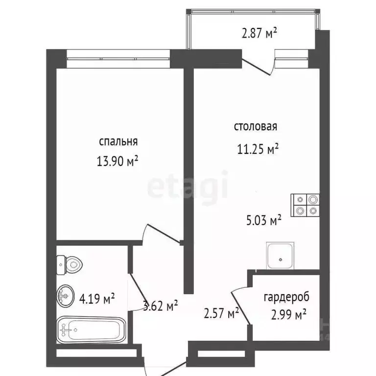 1-к кв. Тюменская область, Тюмень Мысовская ул., 26к1 (46.42 м) - Фото 1