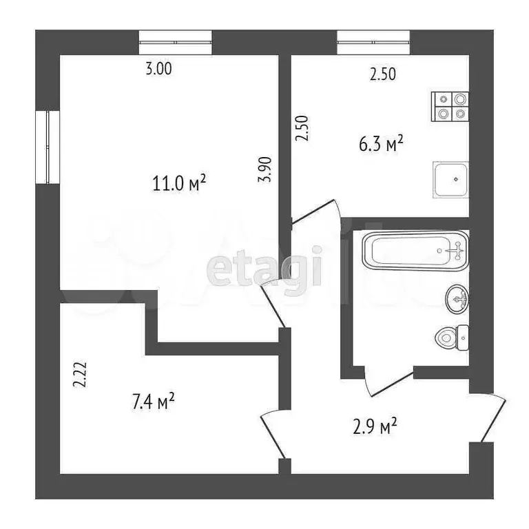 1-к. квартира, 30,5 м, 1/5 эт. - Фото 0