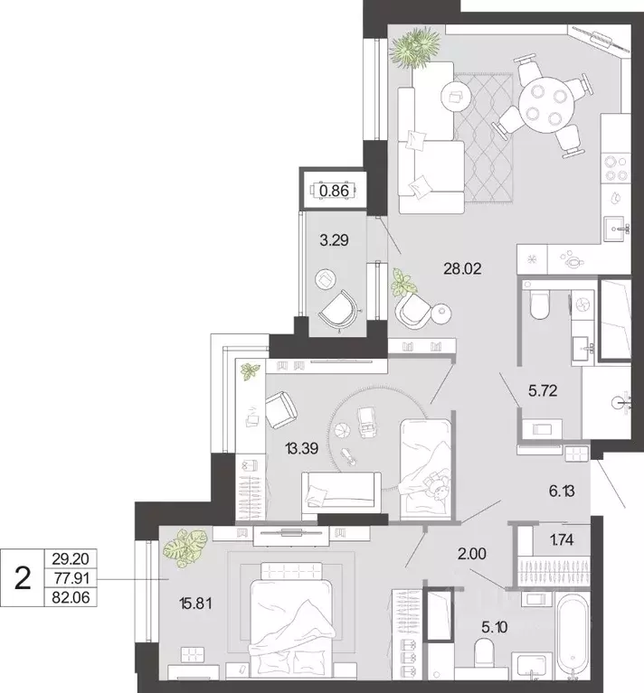 2-к кв. Тульская область, Тула ул. Фридриха Энгельса, 74 (82.06 м) - Фото 1