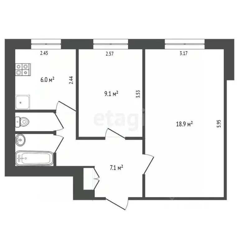 2-к кв. Татарстан, Набережные Челны 17-й комплекс, 13 (44.8 м) - Фото 2