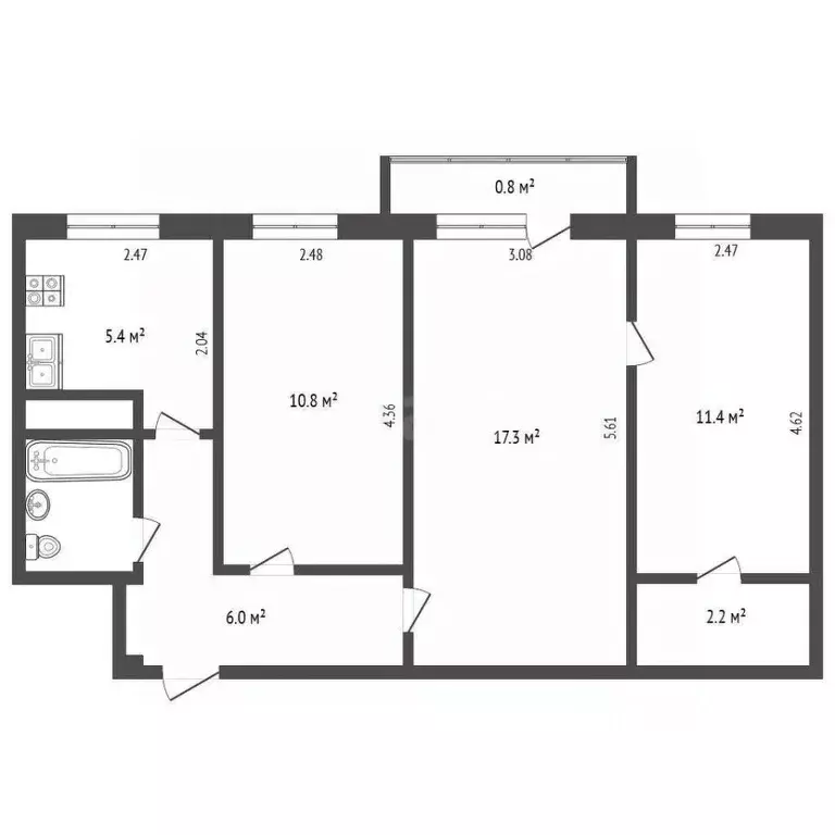 3-к кв. Псковская область, Печоры Заводская ул., 2б (55.0 м) - Фото 1