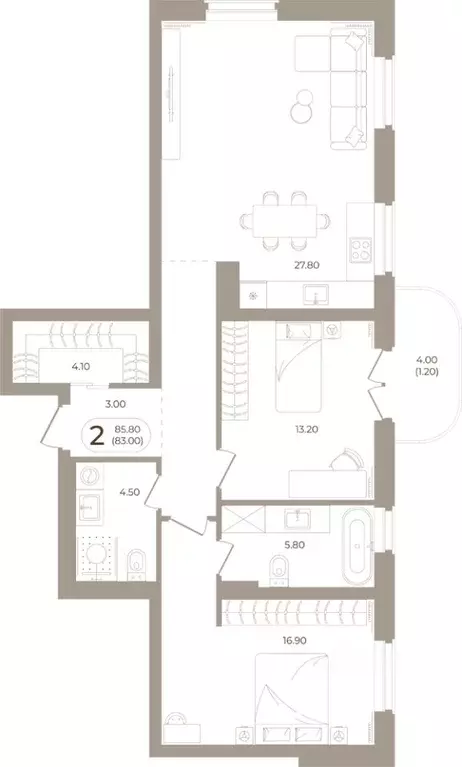 2-к кв. Башкортостан, Стерлитамак ул. Мира, 70 (83.0 м) - Фото 1