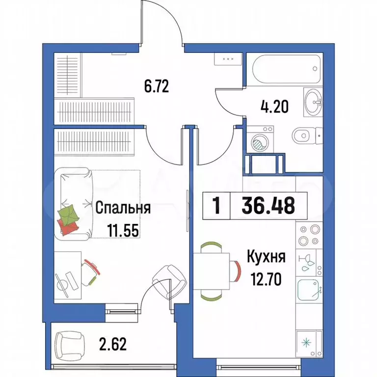 1-к. квартира, 36,5 м, 16/16 эт. - Фото 0