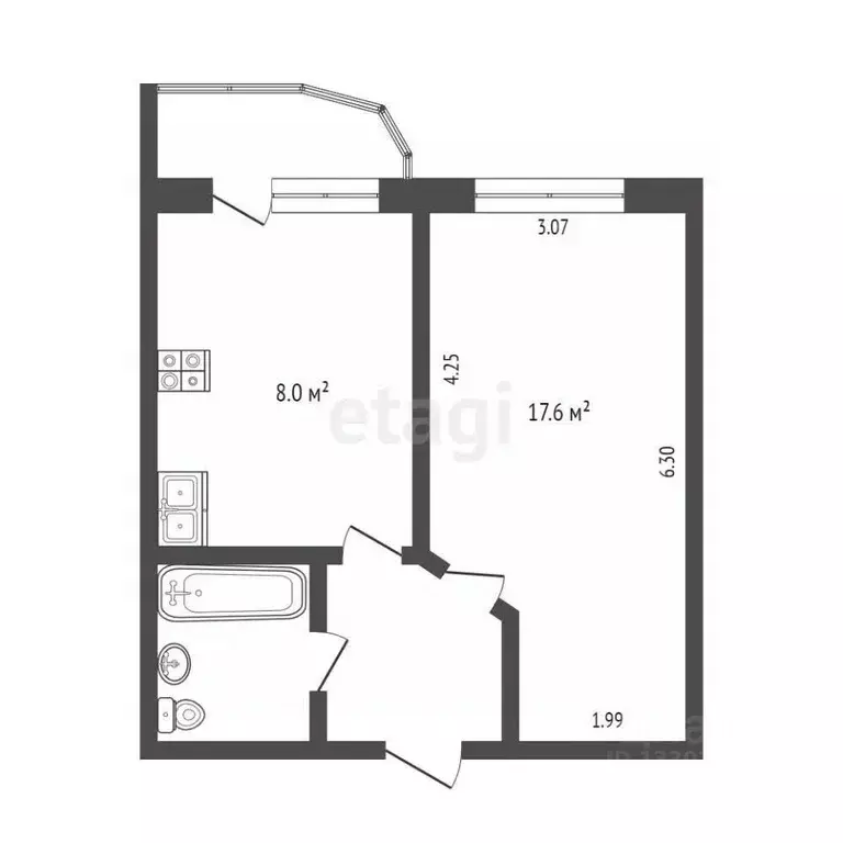 1-к кв. Ханты-Мансийский АО, Сургут Игоря Киртбая ул., 20 (34.9 м) - Фото 1