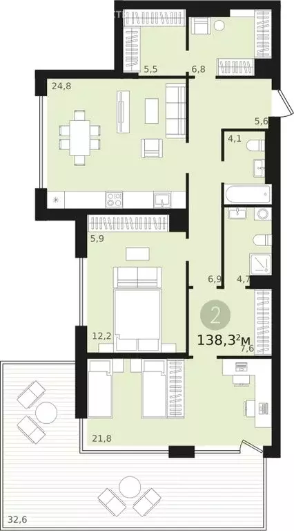 2-комнатная квартира: Новосибирск, улица Аэропорт, 23 (138.26 м) - Фото 1