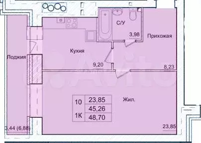 1-к. квартира, 45,2 м, 1/9 эт. - Фото 0