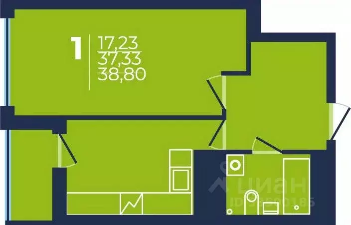 1-к кв. Башкортостан, Уфа просп. Дружбы Народов, 51 (38.3 м) - Фото 1