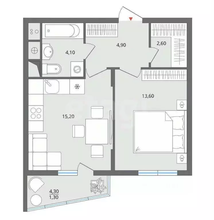 1-к кв. Липецкая область, Липецк ул. Ф.С. Игнатьева, 33/1 (42.0 м) - Фото 2