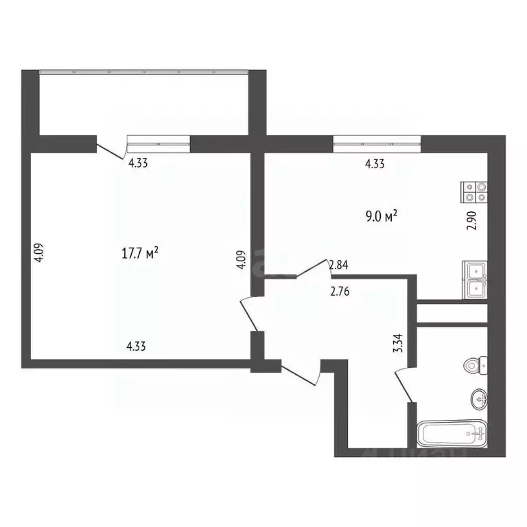 1-к кв. Челябинская область, Челябинск просп. Краснопольский, 7А (38.8 ... - Фото 1