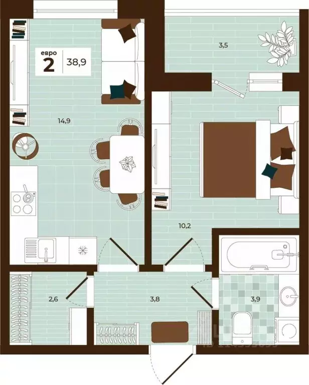2-к кв. Тульская область, Тула ул. Академика Насоновой, 3 (38.9 м) - Фото 1